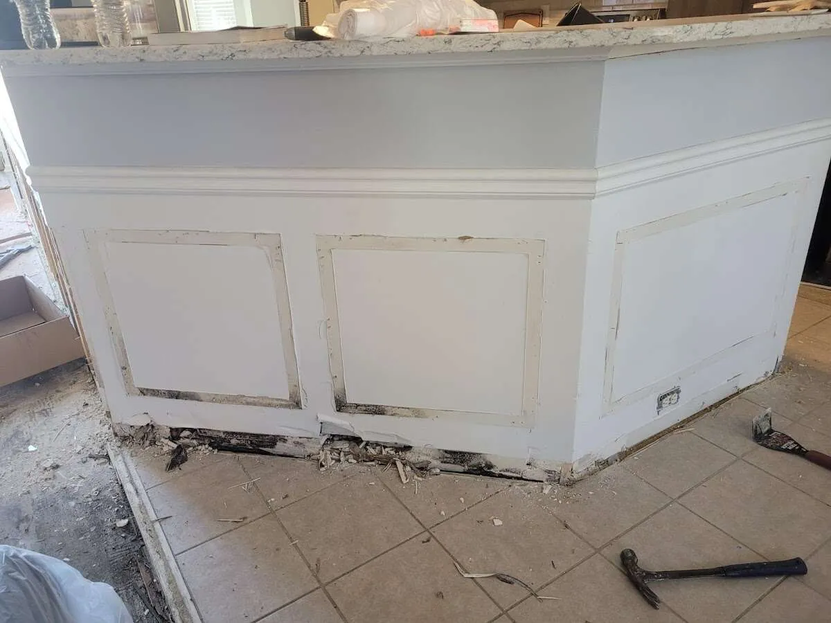 Water damage and mold on kitchen during Storm Damage Restoration in The Colony